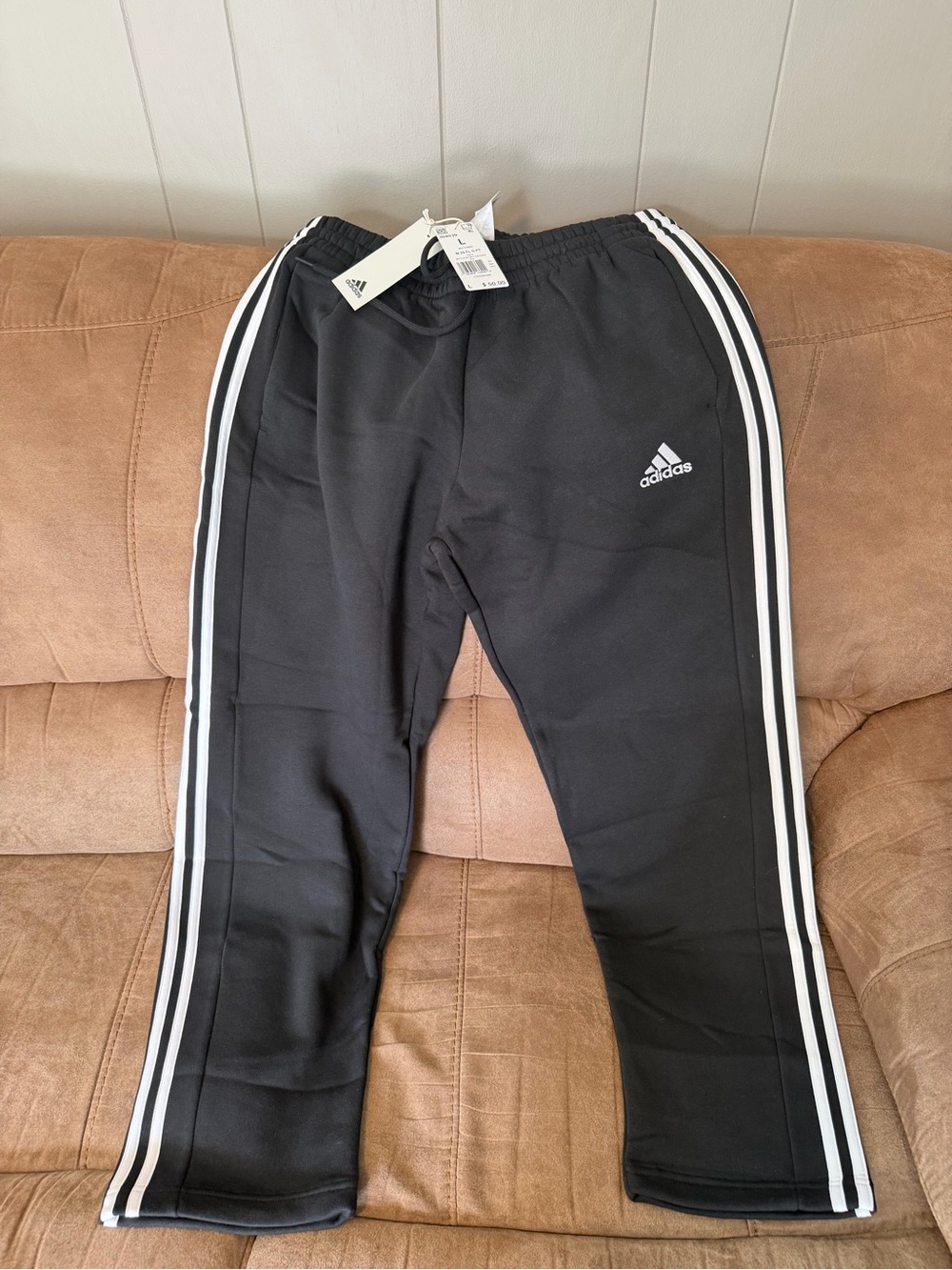 NWT Adidas Men’s Black Three-Stripe Fleece Lined Pants